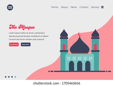 Landing page template of Mosque illustration. Modern flat design concept of web page design for website and mobile website. Easy to edit and customize. Vector illustration. Flat design style