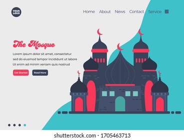 Landing page template of Mosque illustration. Modern flat design concept of web page design for website and mobile website. Easy to edit and customize. Vector illustration. Flat design style