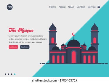 Landing page template of Mosque illustration. Modern flat design concept of web page design for website and mobile website. Easy to edit and customize. Vector illustration. Flat design style