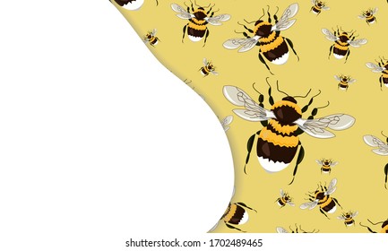 Landing page template with multi-level shadows and the image of large bumblebee furry. Realistic vector