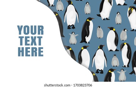 Landing page template with multi-level shadows and penguin pattern. Realistic vector