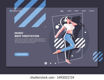 landing page template music best meditation, vector illustration