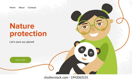 Landing page template Nature protection vector character illustration. Flat illustration concept of website design.