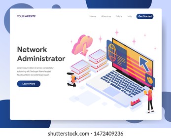 Landing page template of Network Administrator Isometric Illustration Concept. Modern design concept of web page design for website and mobile website.Vector illustration EPS 10