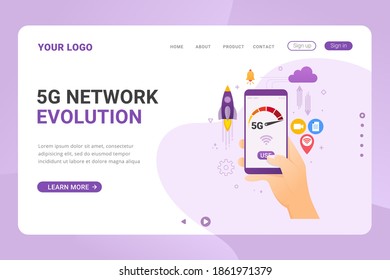 Landing page template network high speed 5g connection design concept vector illustration