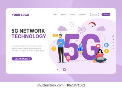 Plantilla de página de aterrizaje red de alta velocidad 5g concepto de diseño de conexión ilustración vectorial