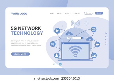 Landing page template network high speed 5g connection design concept vector illustration