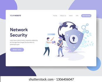 Landing page template of Network Security Illustration Concept. Modern flat design concept of web page design for website and mobile website.Vector illustration