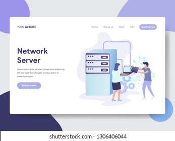 Landing page template of Network Server Illustration Concept. Modern flat design concept of web page design for website and mobile website.Vector illustration