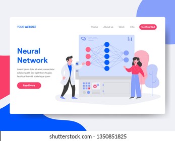Landing page template of Neural Network Illustration Concept. Isometric flat design concept of web page design for website and mobile website.Vector illustration