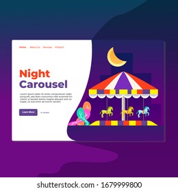 Landing page template of Night Carousel. Modern flat design concept of web page design for website and mobile website. Easy to edit and customize. Vector Illustration