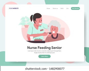 Landing page template of Nurse or Caregiver Feeding Senior Illustration Concept. Modern design concept of web page design for website and mobile website.Vector illustration EPS 10