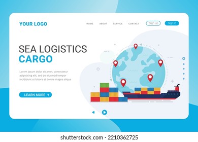 Landing Page Template Ocean Cargo Logistics Service Design Concept