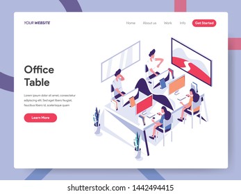Landing page template of Office Table Illustration Concept. Isometric flat design concept of web page design for website and mobile website.Vector illustration EPS 10