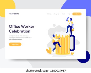 Landing page template of Office Worker Celebration with Beer Illustration Concept. Flat design concept of web page design for website and mobile website.Vector illustration