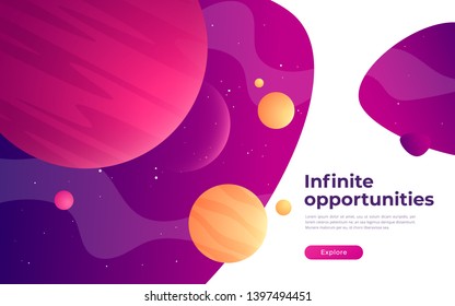 Landing page template on the topic of space, exploring, technologies, virtual and augmented reality. Vector illustration