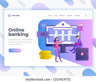 Landing page template online banking concept with office people. Modern flat design web page design for website and mobile website. Vector illustration