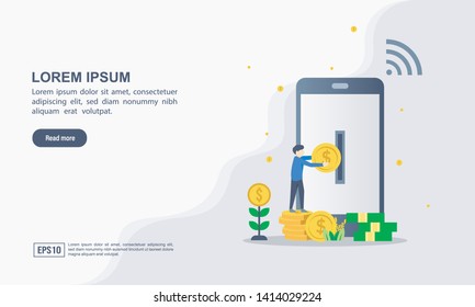 Landing page template of online banking modern flat design concept. Learning and people concept. Conceptual flat vector illustration for web page, website and mobile website