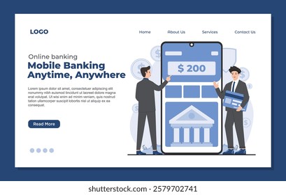 landing page template online banking concept set secure payments, mobile banking, saving money fintech app internet banking