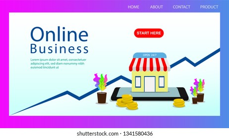 Landing page template of Online Business. Modern flat design concept of online Business web page design for website or mobile website. Easy to edit and customize. Vector illustration
