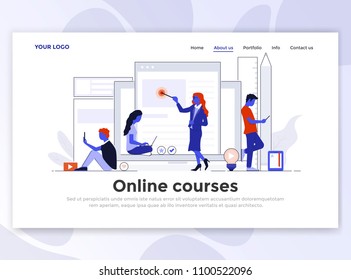 Landing page template of Online Courses. Modern flat design concept of web page design for website and mobile website. Easy to edit and customize. Vector illustration