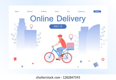 Landing page template of Online delivery service. Concept of web page design for website and mobile website. Vector illustration in flat style.