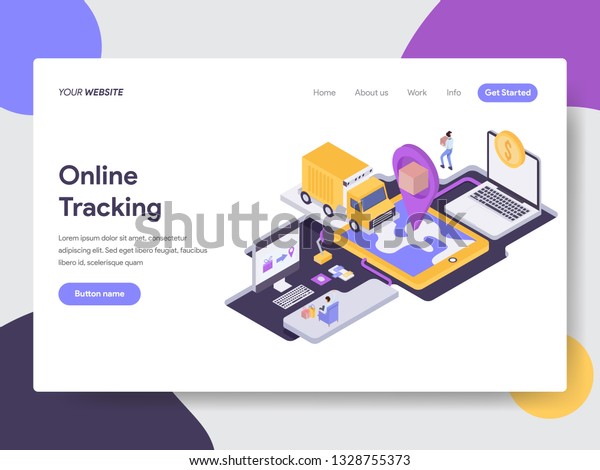 Landing page template\
of Online Delivery Tracking Illustration Concept. Isometric flat\
design concept of web page design for website and mobile\
website.Vector\
illustration