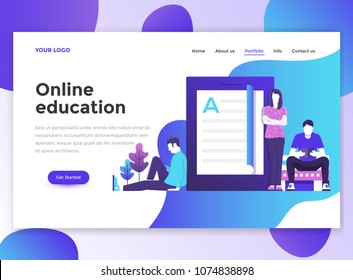 Landing page template of Online education. Modern flat design concept of web page design for website and mobile website. Easy to edit and customize. Vector illustration