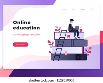 Landing page template of Online education. Modern flat design concept of web page design for website and mobile website. Easy to edit and customize. Vector illustration