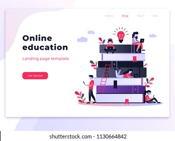 Landing page template of Online education. Modern flat design concept of web page design for website and mobile website. Easy to edit and customize. Vector illustration