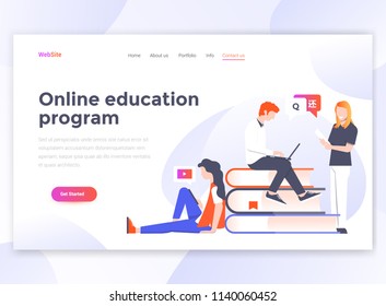 Landing page template of Online education program. Modern flat design concept of web page design for website and mobile website. Easy to edit and customize. Vector illustration