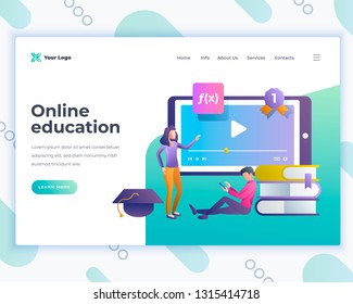 Landing page template online education concept with people. Modern flat design web page design for website and mobile website. Vector illustration