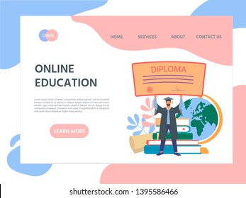 Landing page template of Online education program. Modern flat design concept of web  banner, site, landing page.  Vector illustration education concept