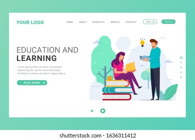 Landing page template for online education training course. Modern design concept for website and social media