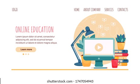 Landing page template of Online education. Modern flat design concept of web page design for website and mobile website. Easy to edit and customize. Vector illustration