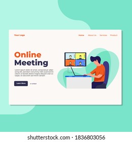 Landing page template of Online Meeting. Modern flat design concept of web page design for website and mobile website. Easy to edit and customize. Vector Illustration