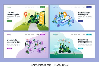 Landing page template of online motorcycle transportation with smartphone application. Motorcycle taxi concept for website and mobile website development