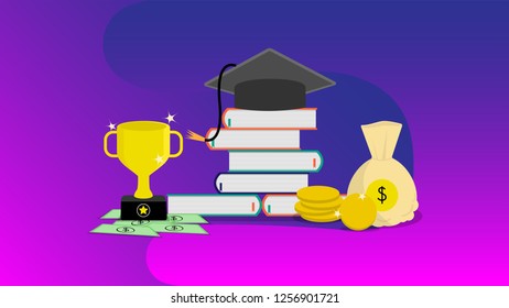 Landing page template of Online Scholarship concept vector illustration. Flat Modern design style for education scholarship template website, mobile web, ads, banner, background