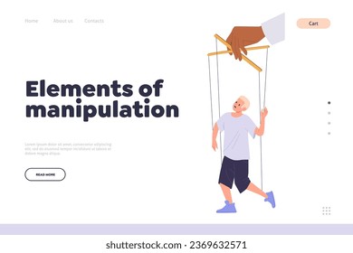 Landing page template for online service giving information about elements of manipulation