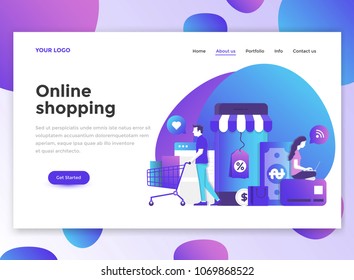 Landing page template of Online Shopping. Modern flat design concept of web page design for website and mobile website. Easy to edit and customize. Vector illustration