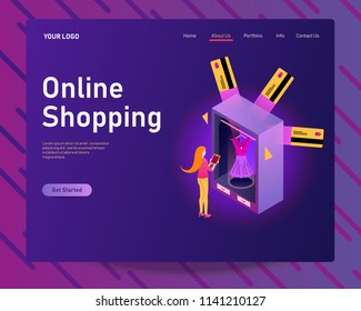 Landing page template of Online Shopping. Modern flat design concept of web page design for website and mobile website. Easy to edit and customize. Isometric Vector illustration