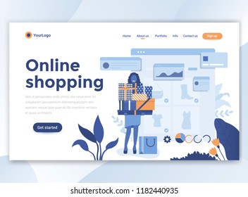 Landing page template of online shopping. Modern flat design concept of web page design for website and mobile website. Easy to edit and customize. Vector illustration