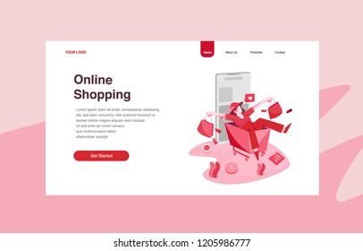 Landing page template of Online Shopping Concept. Modern flat design concept of web page design for website and mobile website.Vector illustration