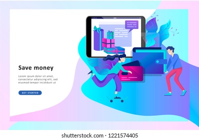 Landing page template of Online Shopping people and mobile payments. Vector illustration pos terminal confirms the payment using a smartphone, Mobile payment, online banking.