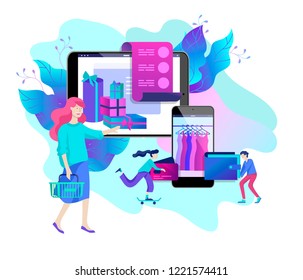 Landing page template of Online Shopping people and mobile payments. Vector illustration pos terminal confirms the payment using a smartphone, Mobile payment, online banking.