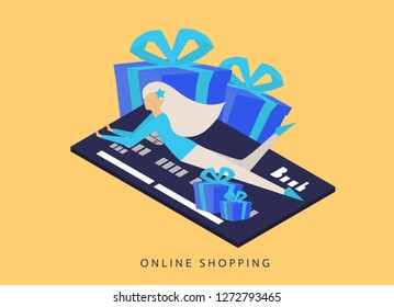 Landing page template of online shopping. Modern flat design concept of web page designor print. Easy to edit and customize. Vector illustration