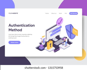 Landing page template of Online Shopping Authentication Method Illustration Concept. Isometric flat design concept of web page design for website and mobile website.Vector illustration