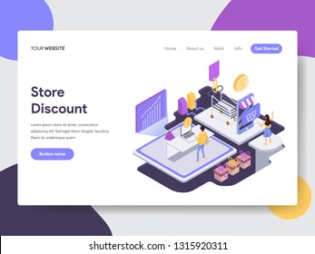 Landing page template of Online Shopping Discount Illustration Concept. Isometric flat design concept of web page design for website and mobile website.Vector illustration