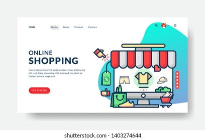 Landing page template of Online Shopping. Modern flat design concept of web page design for website and mobile website. Vector Illustration