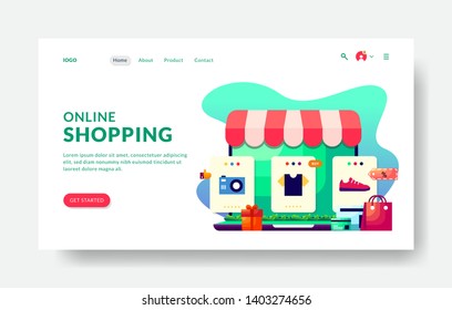 Landing page template of Online Shopping. Modern flat design concept of web page design for website and mobile website. Vector Illustration